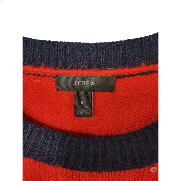 J. Crew Women's Crewneck Scattered Sequin Wool Mohair Sweater Red Navy Blue Sz S - Picture 4 of 6